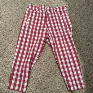 Pink/white plaid pants cropped